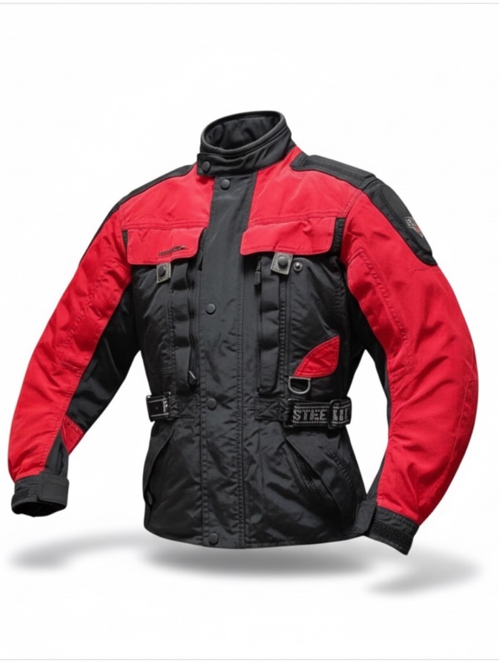 Black and Red women’s motorcycle jacket.